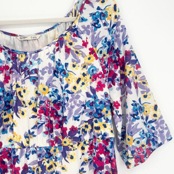 Old Navy White Floral Scoop Neck Knee Length Dress Size XXL - Picture 2 of 5